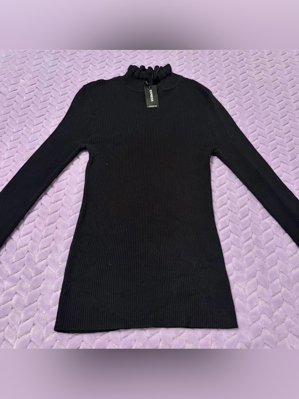 NWT Express Black Ribbed Mini Turtle Neck Long Ribbed Top
